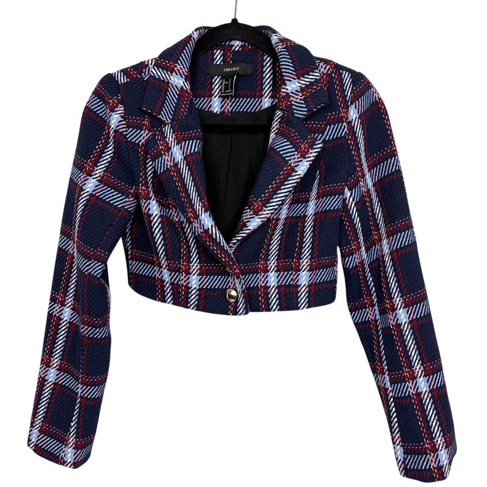 Forever 21 Retro Indie Sleaze Dark Academia Twee Cropped Plaid Blazer Juniors S